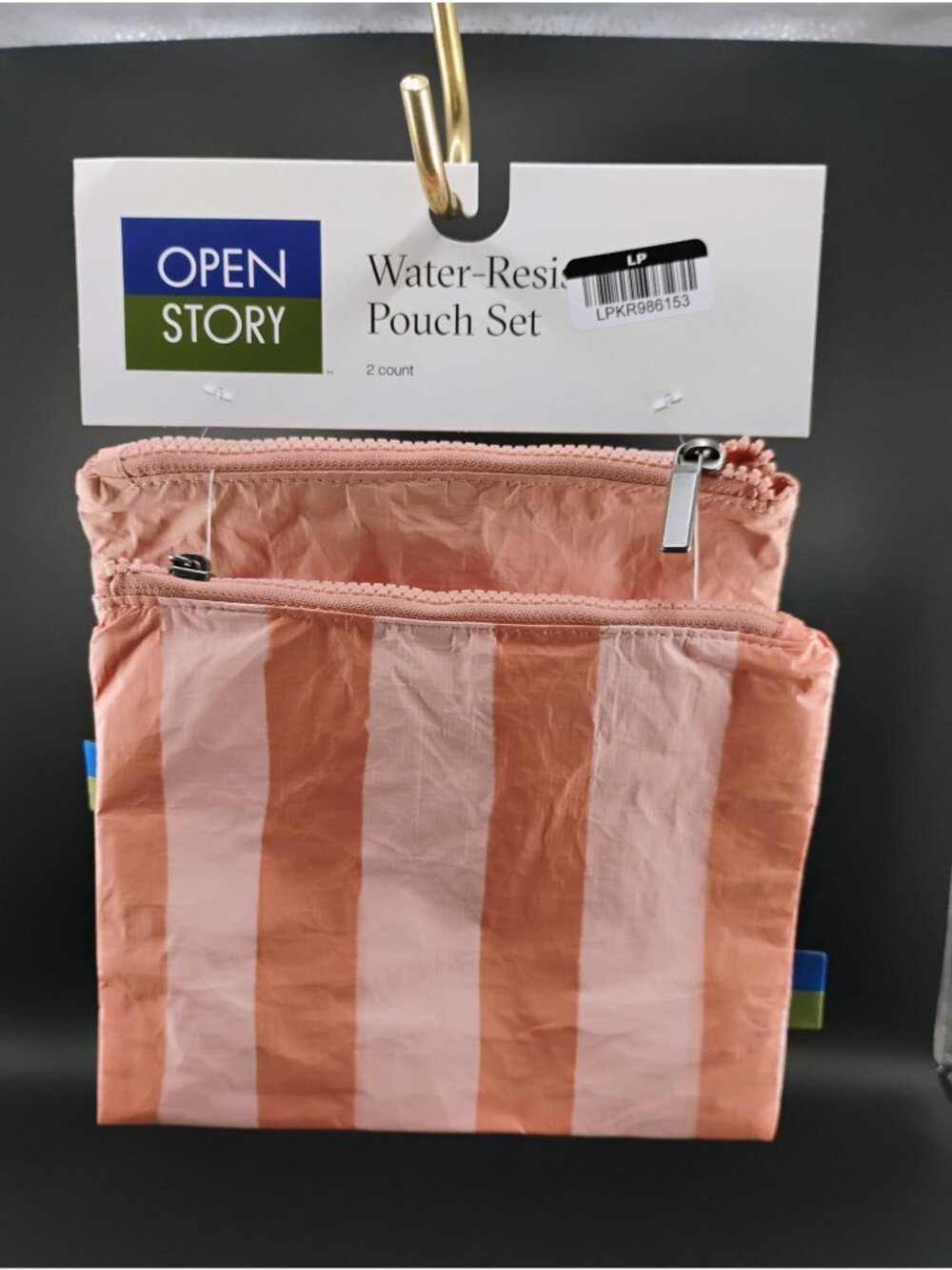 Open Story Water-Resistant Pouch Set 2-Count Striped & Solid Design